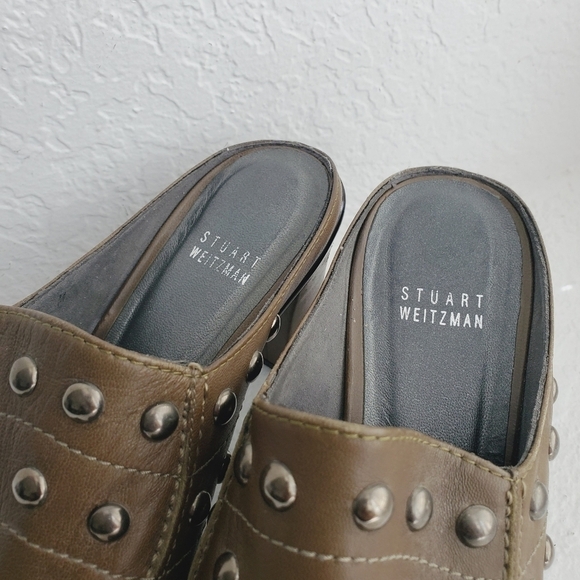 Stuart Weitzman Studded Platform Leather Mule Clog Slide Olive Green Women's 9 - Picture 4 of 11